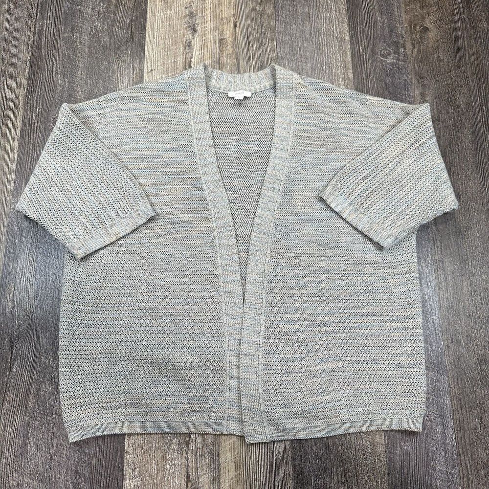 J. Jill Pure Blue Knit Marbled Open Front Cardigan Womens‎ Size Small 3/4 Sleeve